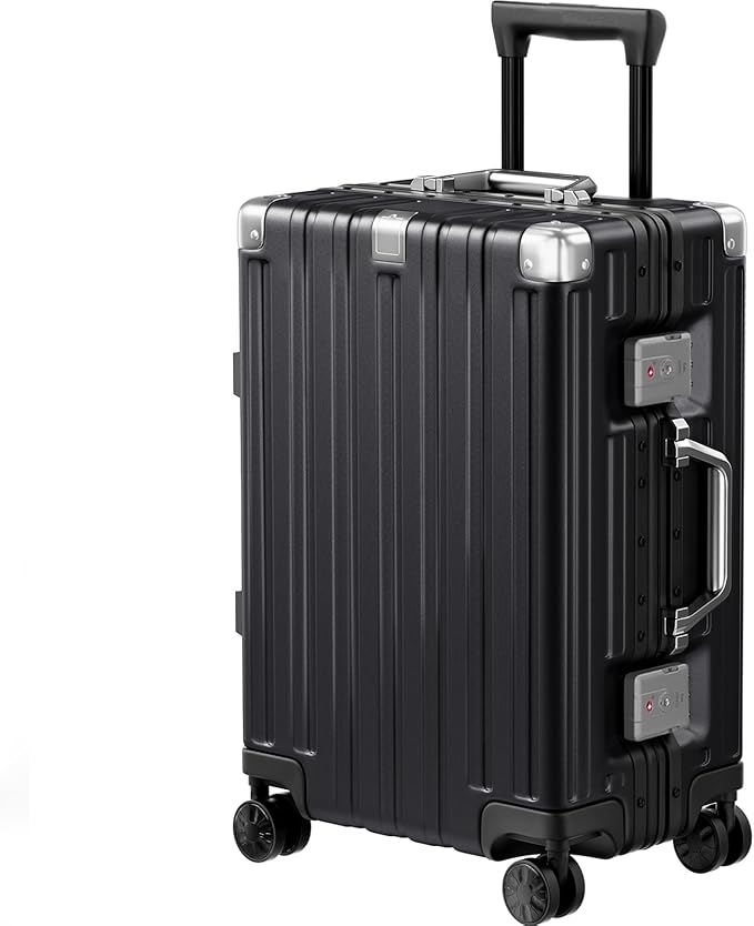 Krute Carry On Luggage 20 inch Aluminum Frame Luggage with Spinner Wheels Hardshell No Zipper PC+ABS TSA Lock Zipperless Suitcases Black