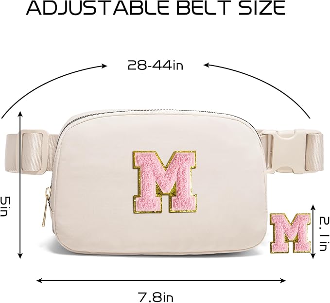 Gitus Belt Bag Fanny Pack Crossbody Bags with Initial Letter Patch Cute Stuff Birthday Gifts for Teenager Girls Trendy Preppy Stuff for Teen Girls(Beige-M)