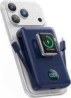 6 in 1 Magnetic Portable Charger for iPhone with Built-in Cables, 10800mAh 25W PD Fast Charging Power Bank, 6 Outputs Travel Essential Battery Pack for iPhone 17/16/15/14/13/12,Apple Watch (Blue)