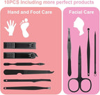 OKOM Professional Nail Clippers Set - 10 PCS Stainless Steel Nail Kit with Travel Case, Tweezers Manicure Set Gift for Men Women, Fathers Day Gift