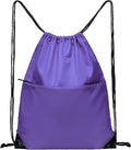 Drawstring Backpack Sports Water Resistant String Bag Sport Gym Sackpack for Women Men Large with Zipper, Purple