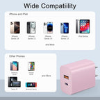 USB C Charger Block Charging Block Type C Charge 20W Wall Chargers 4 Pack for iPhone 16/16 Plus/16 Pro/16 Pro Max/iPhone 15/15 Pro/15 Pro Max/14/13/12 Pro/Samsung//Android(Pink)