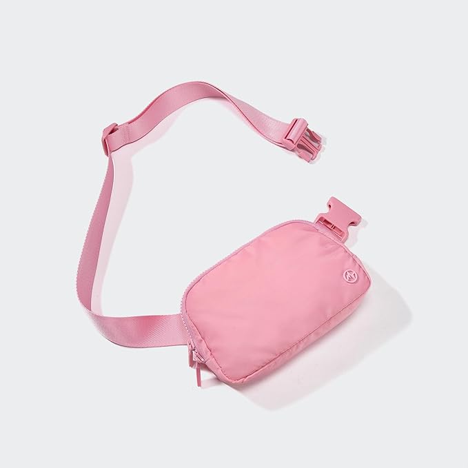 Pander Two Way Zipper Fanny Pack Nylon Everywhere Belt Bag for Women, Water Repellent Waist Packs, Crossbody Bags with Adjustable Strap (Light Pink).
