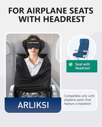 Travel Pillow and Blanket Set, Compact Airplane Pillow Bag with Eye Mask for Long Flights Sleeping, 360° Support Head Strap Travel Essentials for Plane Sleep Neck Upright, Stop Head Bodding (Black)