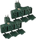 3-Prong Grounded Outdoor Wall Adapter, UL Listed Outlet Splitter, Weatherproof Heavy Duty Multi Power Plug Extender with Dust-Proof Cover, Green (2 Pack)
