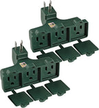 3-Prong Grounded Outdoor Wall Adapter, UL Listed Outlet Splitter, Weatherproof Heavy Duty Multi Power Plug Extender with Dust-Proof Cover, Green (2 Pack)