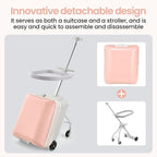 Kids Ride On Luggage with Seat, 20 inch Carry On Suitcase, 2-in-1 Children's Luggage with Spinner Wheels Detachable Seat and Safety Guardrail for Airplane & Travels