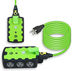 OSKOS 6-Grounded-Outlet Power Hub with Swivel Safety Cover (ETL Listed), Outdoor Use, Resettable 15A Circuit Breaker, 25FT Extension Cord with Locking Outlet (UL Certified). Combo Pack.