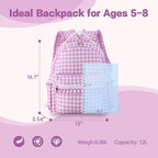 DYSHAYEN Gingham Kids Backpack,15 Inch School Backpack for Girls Boys,Kindergarten Large Bookbag Age 5-8 for Birthday Gifts School Overnight (Purple)
