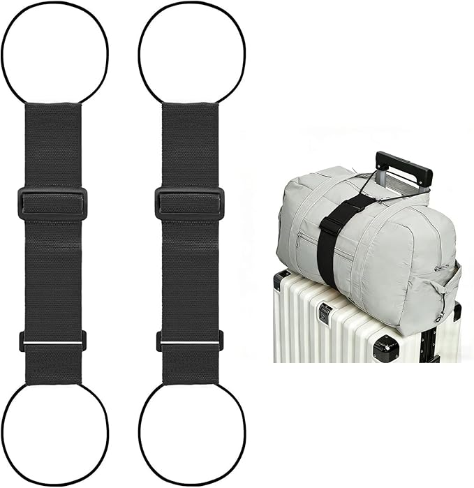 Multi Use Strong Adjustable Luggage Connector Straps for Suitcases,2 Pack Flexible Luggage Accessories Elastic Fastening Bag Strap (Black)