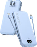 Portable Charger with Built-in Cables and Wall Plug, 10000mAh PD20W USB C Power Bank Fast Charging with LED Display, External Battery Pack Travel Essentials Compatible with iPhone, iPad, Samsung Blue