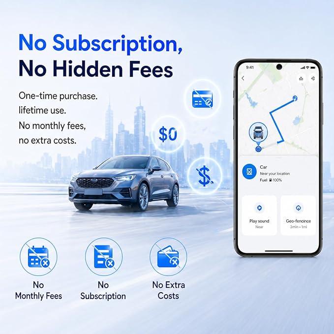 GPS Tracker for Vehicles,Magnetic Waterproof Car Tracker, No Monthly fees, Mini Portable GPS Tracker for Cars, Trucks, Motorcycle, Anti-Theft（Android Only）