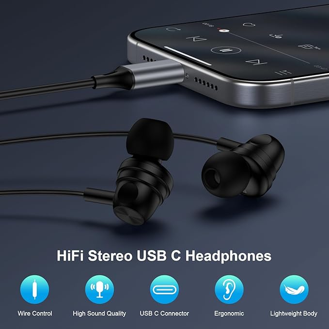 Pixel Wired Earbuds USB C for Google Pixel 10a,10 Pro XL/Fold,10Pro,10,9a,9 Pro XL/Fold,9,8a,8Pro,8,7a,7Pro,7,6a,6,5a,5,4a,4XL,3a,3XL,3,2XL,2,USBC in-Ear Headphones Type C Wired Ear Buds Earphones