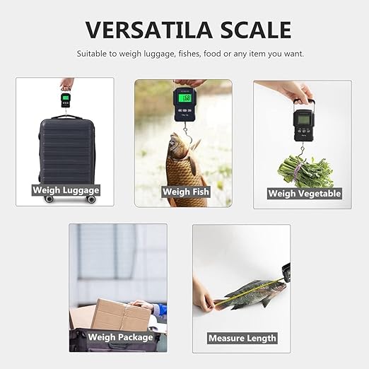 NUTRI FIT Luggage Weight Scale Fish Weighing Scales Digital Handheld Suitcase Weigher with Hook, 165lb/75kg with Measuring Tape for Travel, Fishing, Gifts