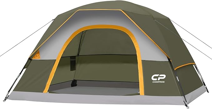 CAMPROS CP Camping Tent 2/4/6 Person, Waterproof Windproof Double Layer Dome Tent, Easy Setup with Large Mesh Windows & Wide Door for Outdoor Camping Backyard