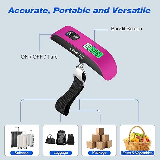 Digital Hanging Luggage Scale with Backlit for Travel, Portable Handheld Suitcase Weight Scale with Hook, 110 Pounds, Battery Included