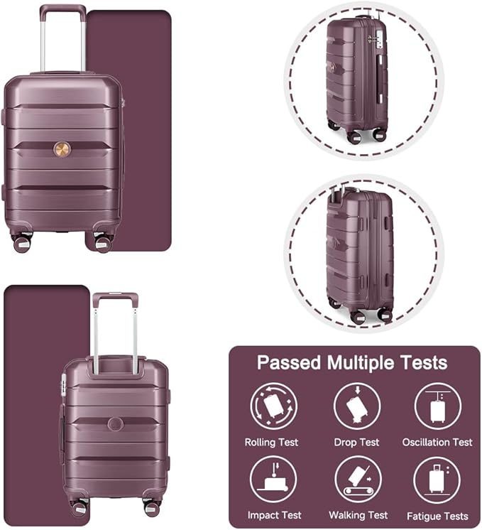 Somago Luggage Sets and Packing Cube Travel Set Lightweight Hardside Polypropylene Suitcases with Double Spinner Wheels and TSA Lock,Elegant Purple