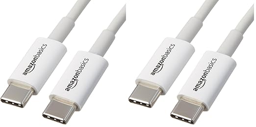 Amazon Basics USB-C to USB-C Cable, 6 Foot | 480Mbps Speed | USB-IF Certified | White | Pack of 2