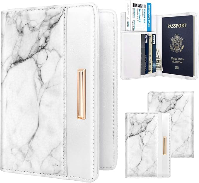 Passport Holder Cover,Traveling Passport Case Marble Passport Wallet for Women,White Marble