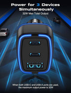 USB C Car Charger, 3 Port PD Super Mini Cigarette Lighter Adapter, 2Pack USB-C & A Fast Car Charging for iPhone 16/15 Pro Max, Galaxy S25/S24, iPad, Pixel, Android Phones,Travel Essentials for Men