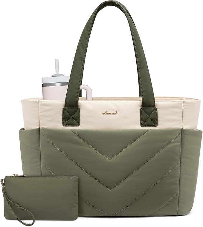 LOVEVOOK Tote Bag for Women, Puffer Work Travel Handbag with Zipper for Teacher Nurse, Quilted Cute Laptop Shoulder Gym Bag