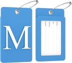 Gostwo 2 Pack Luggage Tags for Suitcases, 26 Initial Letter Travel Luggage Baggage Identification Labels ID Tag Fully Bendable Tags with Stainless Steel Loop (Blue) (Letter M)