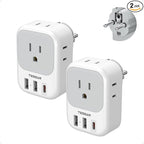 TESSAN 2 Pack Type E F Plug Adapter, Germany France Power Travel Adaptor with 3 USB Charger(1 USB C PD 20W), 4 Outlets Schuko Plug for US to Europe Spain Iceland Korea Greece Russia German French