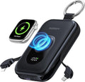 RORRY CharmGo Portable Charger, 20000mAh PD 30W Portable Charger Power Bank with 2 Built-in Cables, Fast Charging Battery Pack with Keychain, Travel Essentials for iPhone, Apple Watch, iPad, Black
