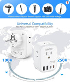 LENCENT Germany France Travel Power Adapter, PD 45W USB C Fast Charger, Schuko Type E F Plug Adaptor with 4 Outlets, Travel Essentials for US to Europe EU Spain Greece Russia Germany South Korea