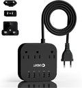 European Plug Adapter, Unidapt US to UK Europe Power Strip for EU/UK/US with USB C and 4 USB Ports, 3 AC Outlets, Wall Mountable, 5ft Extension Cord, for Travel Cruise Ship Home (Black)