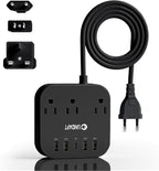 European Plug Adapter, Unidapt US to UK Europe Power Strip for EU/UK/US with USB C and 4 USB Ports, 3 AC Outlets, Wall Mountable, 5ft Extension Cord, for Travel Cruise Ship Home (Black)