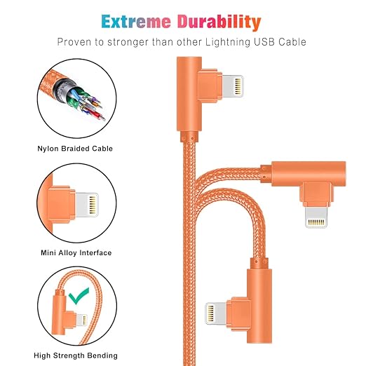 Lightning Charger, 3 Pack 6FT 90 Degree Charging Cable MFi Certified USB Lightning Cable Nylon Braided Fast Charging Cord Compatible for iPhone 14/13/12/11/X/Max/8/7/6/6S/5/5S/SE/Plus/iPad (6FT)