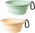 PetBonus 2-Pack Silicone Collapsible Dog Bowls, BPA Free Dishwasher Safe, Portable Foldable Expandable Travel Bowl, Food Water Feeding Cup Dish for Dogs Cats with 2 Carabiners(Light Mint,Beige Cream