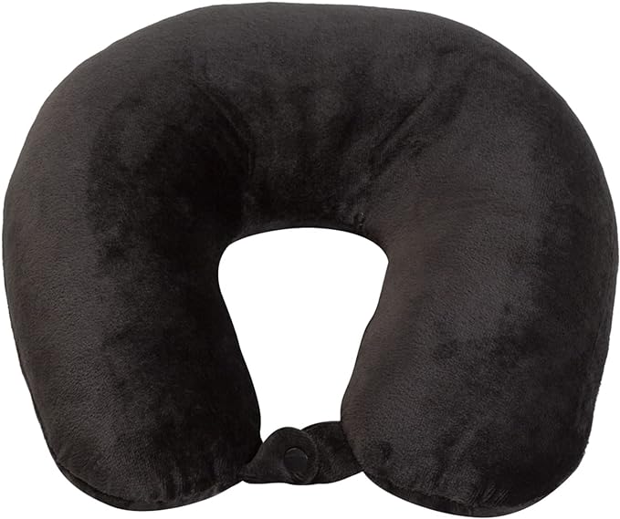 Wolf Essentials Adult Cozy Soft Microfiber Neck Pillow for Travel – Compact, Machine Washable - Perfect for Airplane, Car, or Home Use - Filled and Finished in The USA – Black