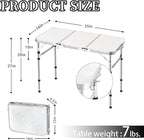 Yriuat Folding Camping Table 3ft Portable Pinic Table Adjustable Height Small Card Table Aluminum Foldable Lightweight with Carry Handle for Outdoor Indoor Hiking Camp BBQ Beach