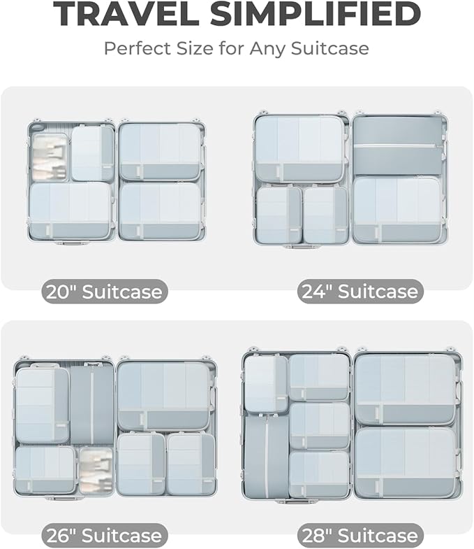 Percover Compression Packing Cubes 6-Piece Set, Packing Cubes Compression for Travel with Multi-Size Organization, Travel Organizer for Carry On & Checked Luggage, Slate Blue
