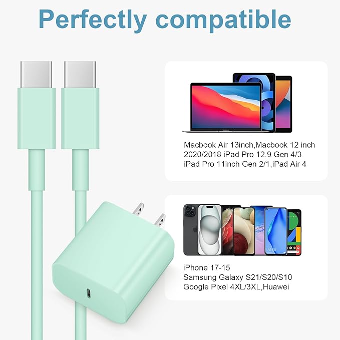 iPhone 17 16 15 Charger Fast Charging 3 Pack USB C Charger Block Type C Chargers 6FT Cord Wall Chargers Compatible with iPhone Air/17/17 Plus/17 Pro/17 Pro Max/16/16 Plus/16 Pro/16 Pro (Green)