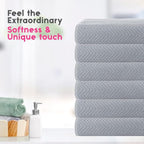 CASA COPENHAGEN Wave Textured 6 Pieces Small Bath Towel Set - Grey Voilet, 24" x 48", 550 GSM 6 Bath Towel Rough & Tough Use Cotton Towels Gift Set for Bathroom