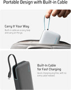 CUKTECH 45W Power Bank 20000mAh, Portable Travel Charger Built-in USB C Cable, Fast Charging Battery Pack for iPhone 16/15/14/13, iPad, Samsung Galaxy, Google Pixel, Android and More (Gray)