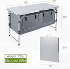 JOUYEK Camping Table, Folding Camping Table with Storage, Portable Kitchen Table, Lightweight, 3 Heights Adjustable Camping Furniture for BBQ, Picnic, Camping, Hiking, Beach, and Indoor