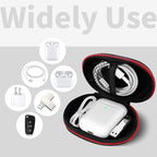 for Earbuds Carrying Case, Small Oval Storage Cases, Tech Pouch, Portable Storage Earbud Pouch Bag for Earbuds, in-Ear Headphones, Earphones, Headsets, Hearing Aids, USB Charging Cable, Red