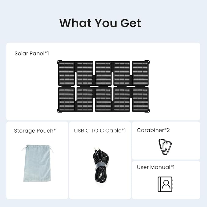 GEYOTO S35 Solar Panel 35W with USB-A and USB-C Ports,25% High Efficiency Folding Solar Panel,Portable Solar Charger Compatible with Phones,Power Bank,IP68 Waterproof Solar Charger for Backpacking