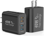 40W USB C Charger Block, 2-Pack, 4 USBC Ports, Type C Wall Plug USB-C Fast Charging, iPhone Charger Adapter Box Cube for iPhone 17,17 Pro, 17 Pro Max,16, 15, 14, 13, 12, Samsung Phone-Black