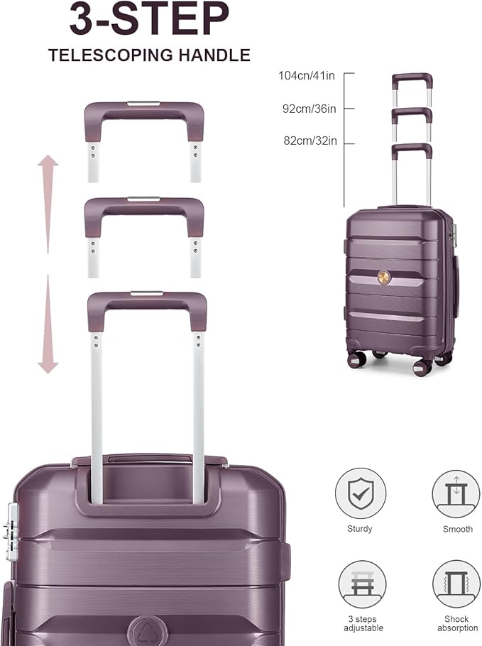 Somago 28 Inch Luggage With Spinner Wheels Hard Shell Polypropylene Suitcase with TSA Lock and YKK Zipper,Elegant Purple