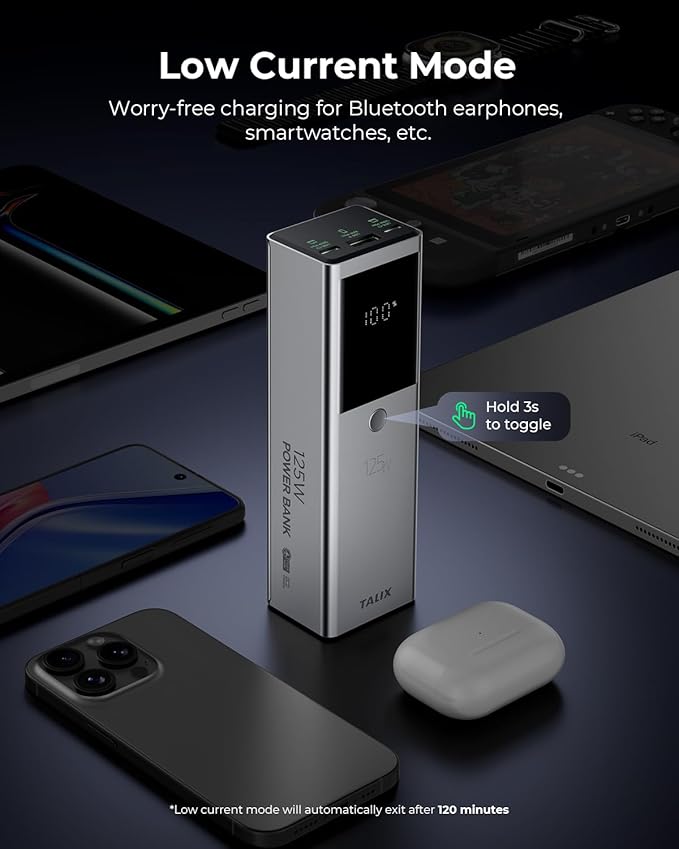 TALIX 125W Power Bank, 12800mAh Portable Laptop Charger with 240W USB-C Cable and 3-Port, PD Fast Charging Battery Pack for Laptop/Lenovo/Dell/MacBook/iPhone 17/Moto/Samsung S26, TSA Approved