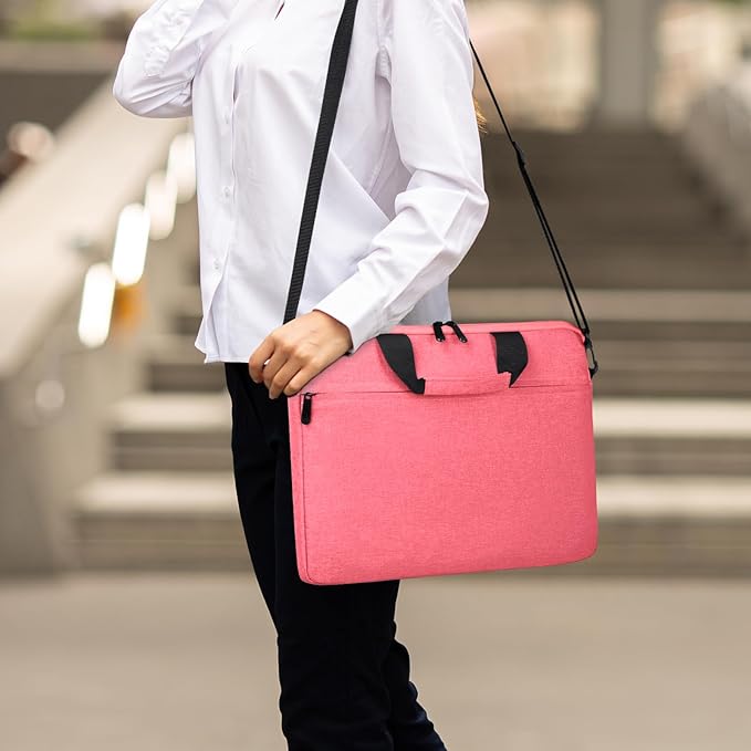 15.6-16 Inch Laptop Sleeve Shoulder Bag Notebook Chromebook Computer Carrying Case Compatible with 15.6 inch Acer Asus Dell HP Thinkpad, Pink