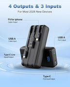 Portable Charger 40000mAh Power Bank - PD 22.5W Fast Charging Battery Pack, Built-in Cable Phone Charger 4 Output 3 Input, Compatible with iPhone 16 15 14 13 Android Samsung