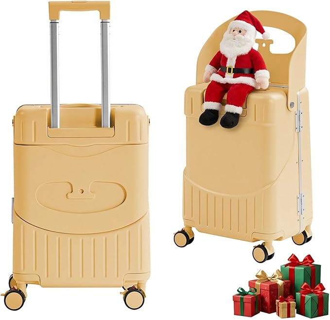 TABU 20" Ride-on Luggage with Seat For Kids & Adults，Carry On Hardshell Ride On Suitcase with 360° Lockable Spinner and TSA Lock, Yellow