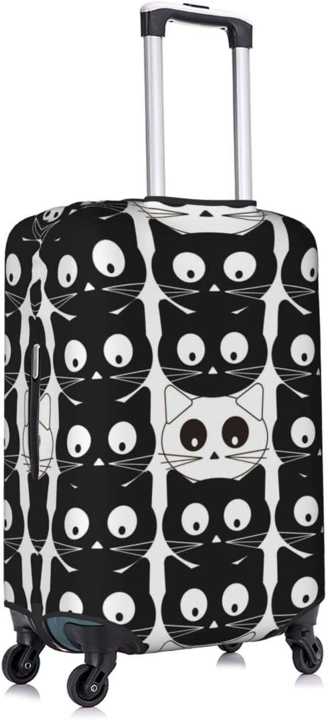 Travel Luggage Cover Suitcase Protector, Black White Cats Washable Elastic Stretch Double-sided Anti-scratch Luggage Sleeve Protector with Concealed Zipper for Wheeled Suitcase Fits 22-24 Inch Luggage