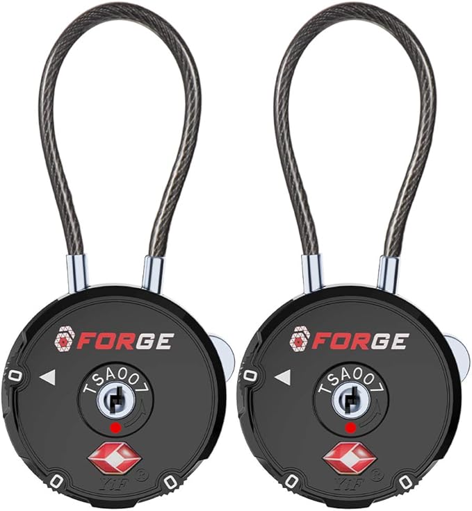 Forge Quality TSA Approved Luggage Locks for Travel Accessories, Suitcase, Pelican case, Ammo Boxes, Set Your own Combination, Zinc Alloy Body-Cable Black 2 Locks